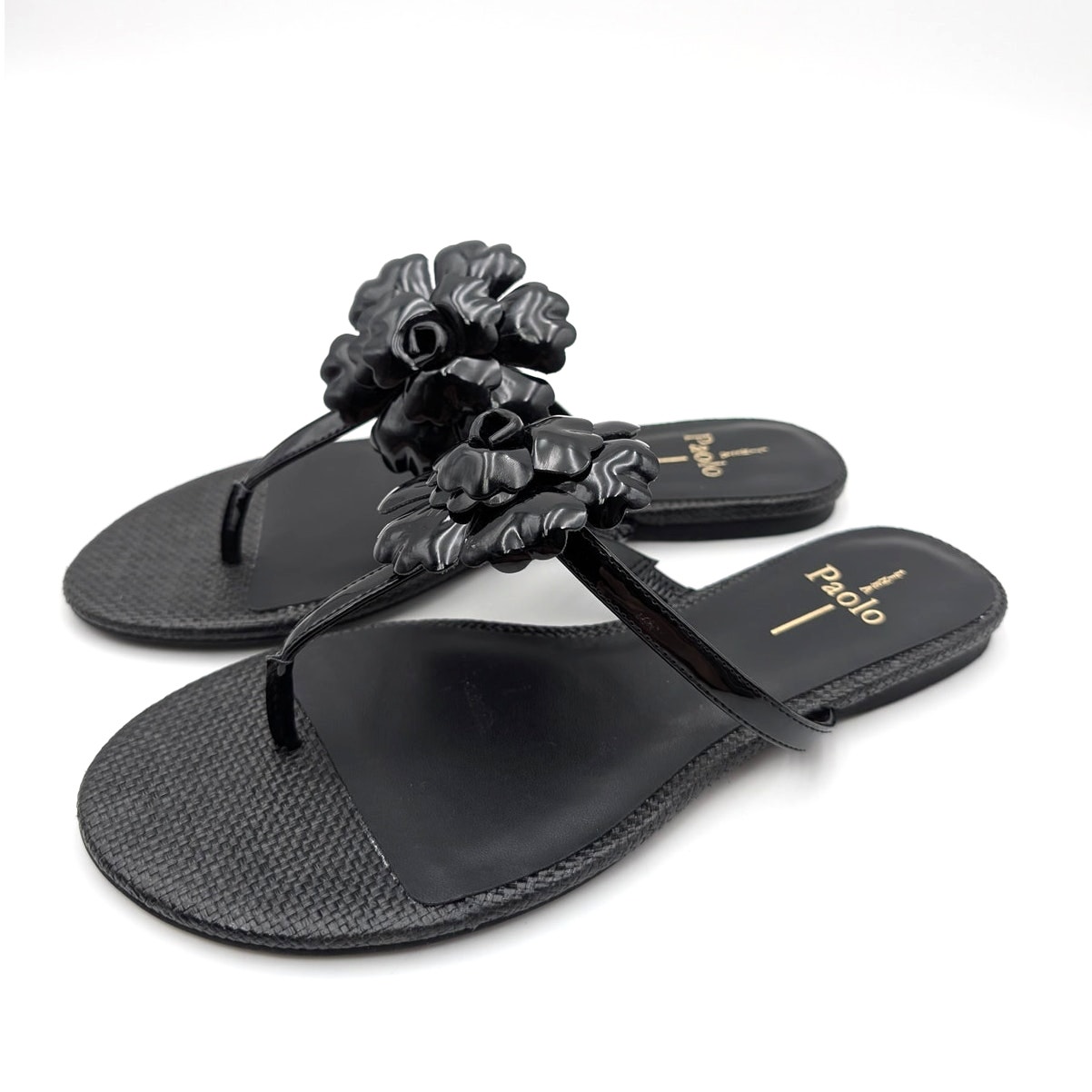 Linea Paolo Laurel Flower Sandals Open Toe Women's Black Size Us8m Eu38.5